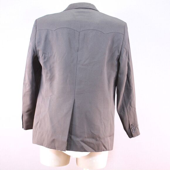 Saxifon USA Western 2 Piece Suit Black Striped Polyester 40S Flat Fronts 33" W - Picture 6 of 10